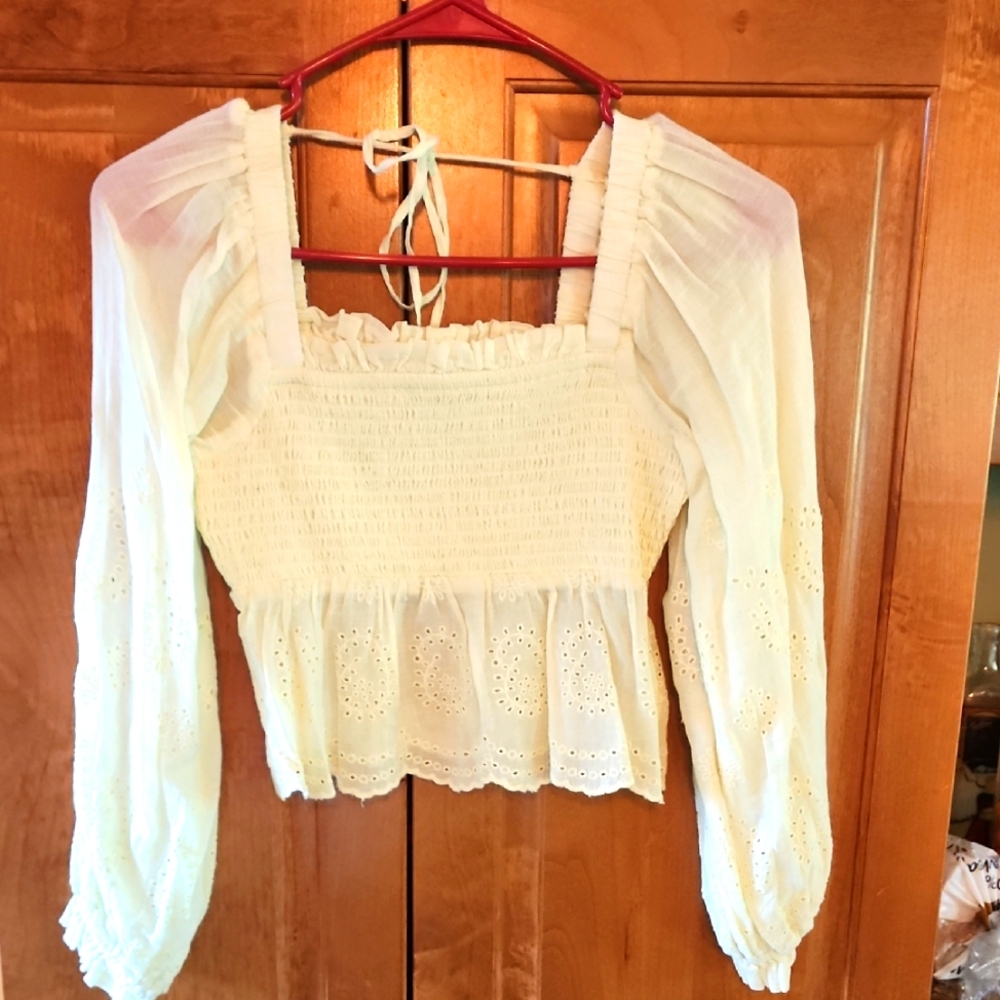 Elegant Cream Smocked Women's Top
